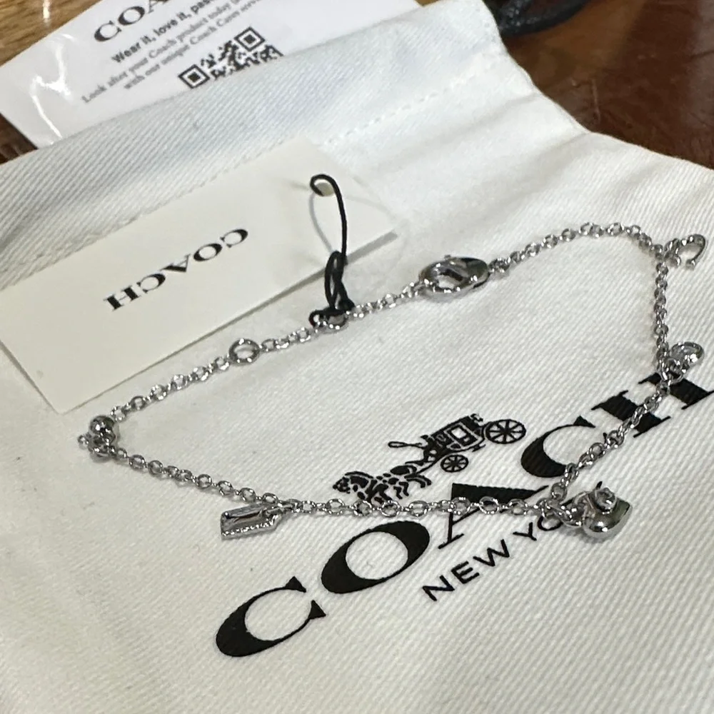 Coach Designer NEW Silver Tone Charm Bracelet with Bag